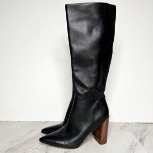 Vince Pilar Pointy Toe Black Leather Heeled Tall Boot 10M